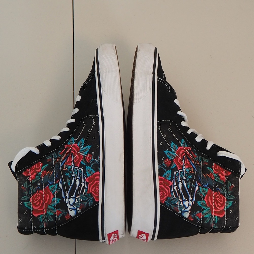 Vans Sk8-Hi Rose Skull Sneakers Men 8 Women 9.5 Black Skeleton High Top Shoes - Picture 7 of 10
